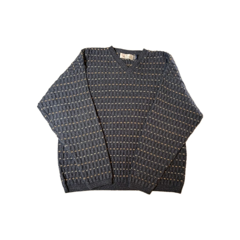 Vintage Bill Blass Mens Large Navy Blue 3D Knit Cotton V-Neck Sweater USA